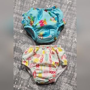 Size 3-6m & 12m: iPlay Blue w/ Pink Flowers &  White w/Fruit Swim Diapers